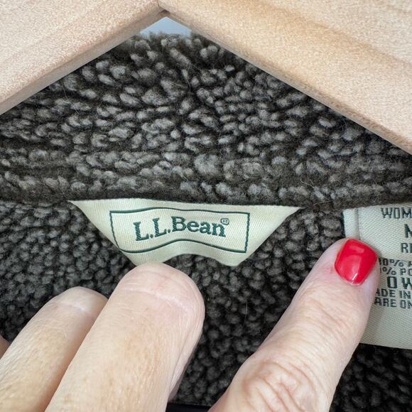 Vintage L.L. Bean Brown Faux Suede Sherpa Lined Vest Button Front Size M Cozy - Picture 3 of 8